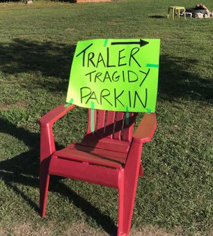 a sign on a chair
