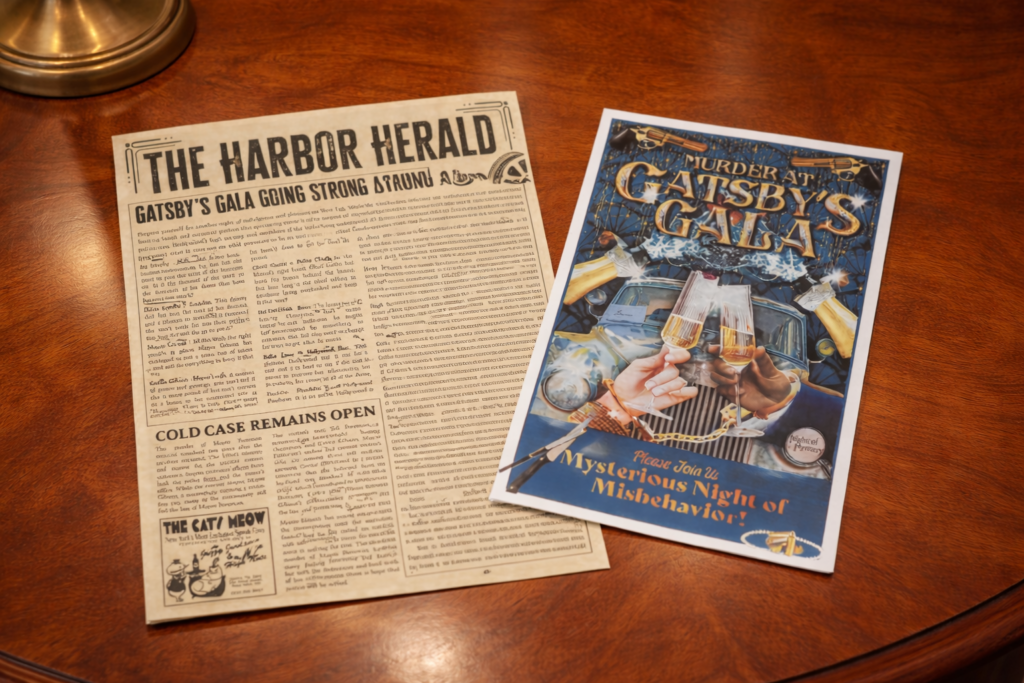 Murder Mystery Invite for Murder at Gatsbys Gala