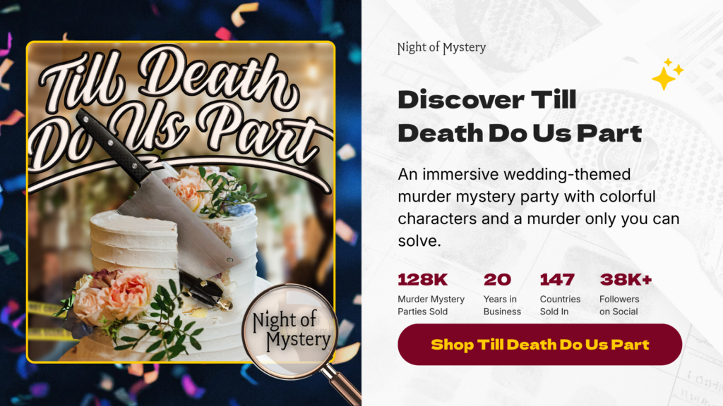 Night of Mystery | Unique Dinner Party Games for Adults Shop Till Death Do Us Part Mystery Party Game
