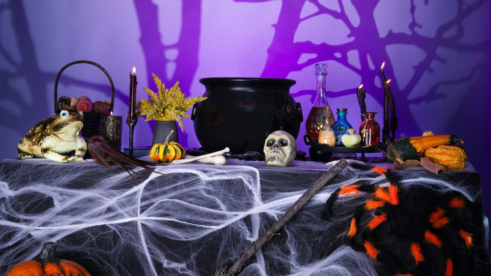 Office Table Topped With Halloween Decor