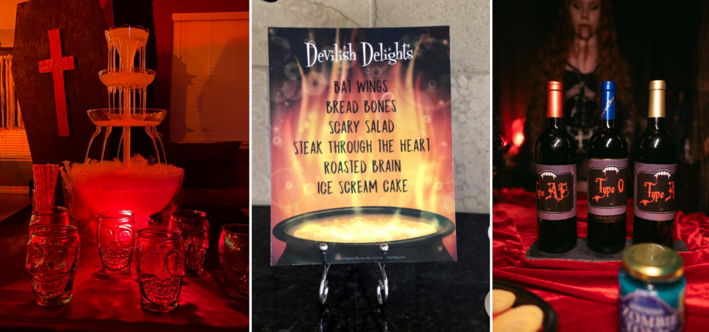 Night of Mystery | Adult Halloween Birthday Party Ideas Serve Seasonal Food and Drinks