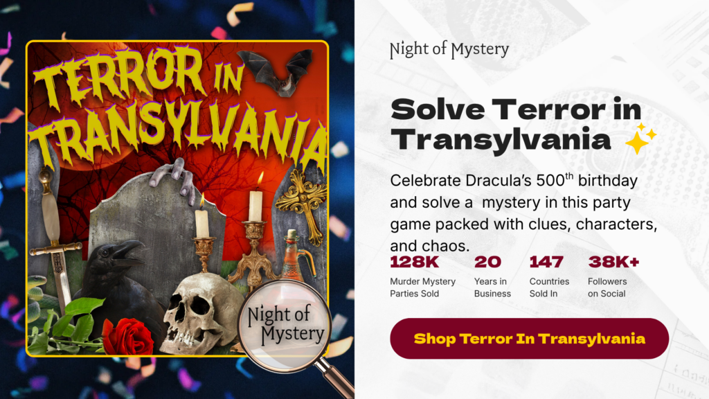 Night of Mystery | Adult Halloween Birthday Party Ideas Shop The Terror in Transylvania Murder Mystery Game
