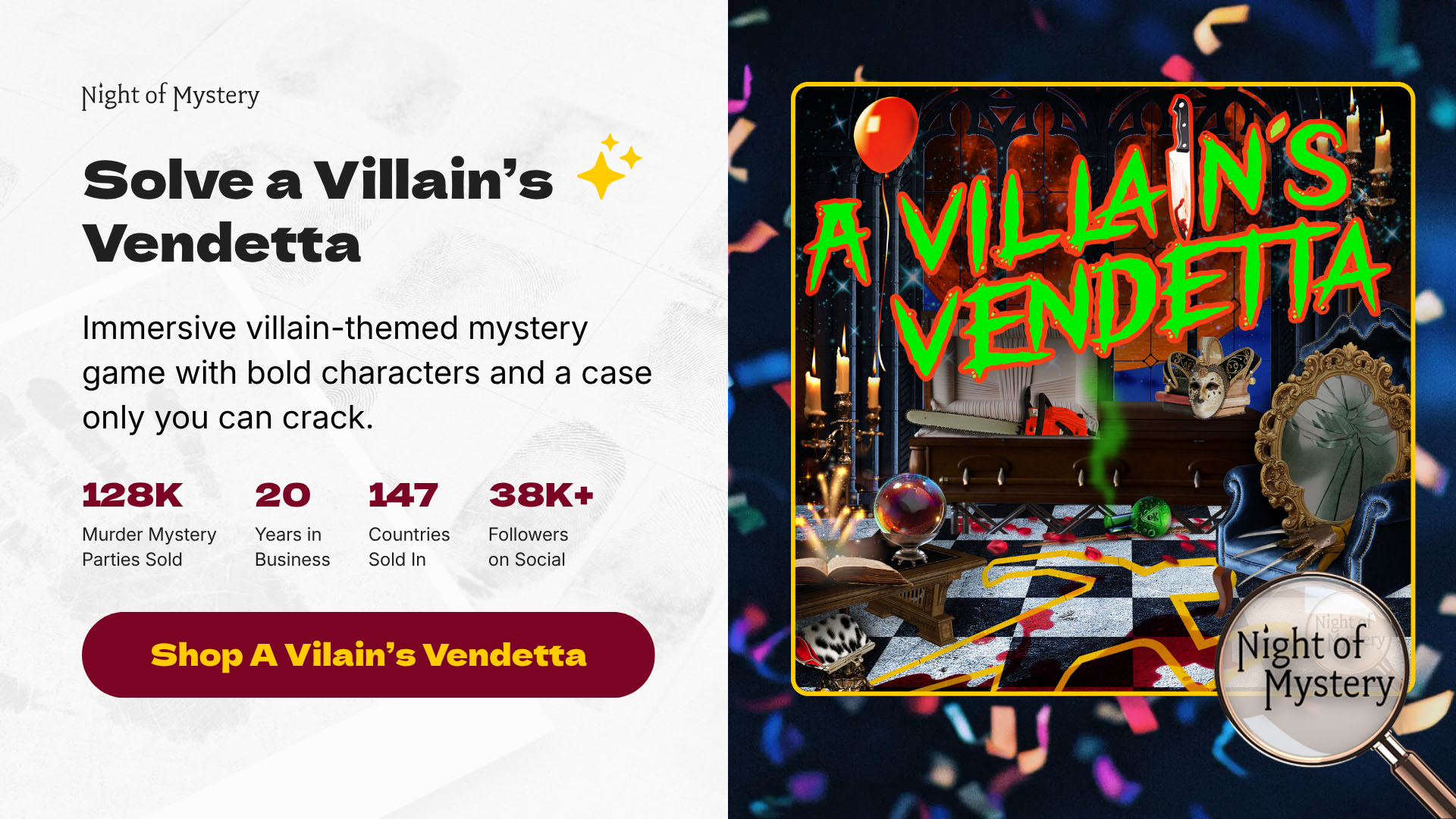 Night of Mystery | How to Throw a Villain-Themed Murder Mystery Party: A Sinisterly Fun Guide Shop A Villain's Vendetta Murder Mystery Party