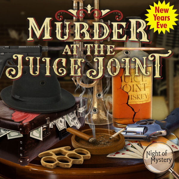murder at the juice join murder mystery party game nye logo