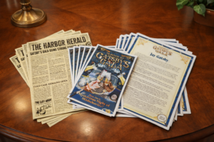 Murder Mystery Invite, Newspiece and Characters for Murder at Gatsbys Gala