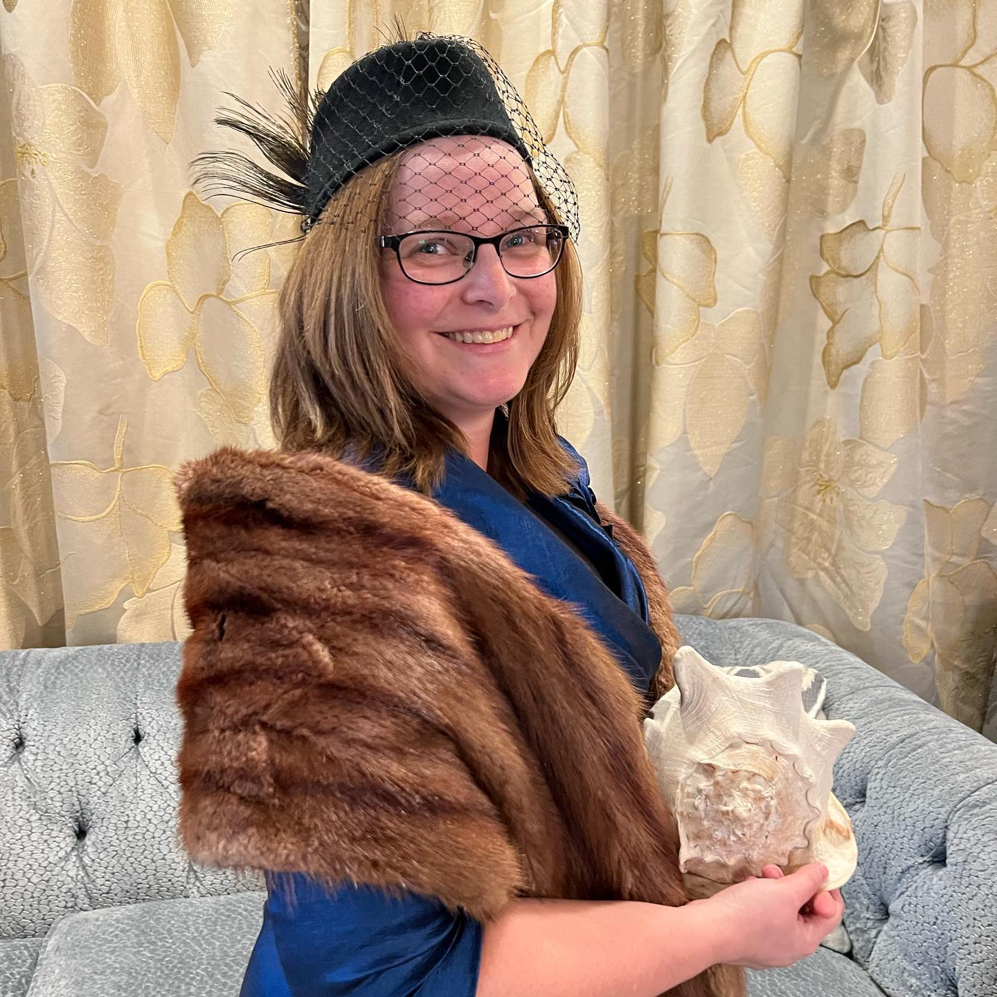 Before and after of a Halloween costume with added accessories.