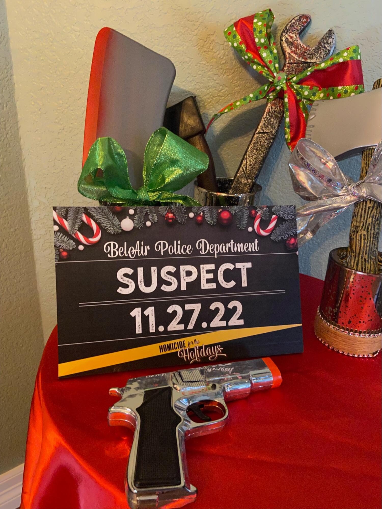 DIY setup for Halloween suspect board props.
