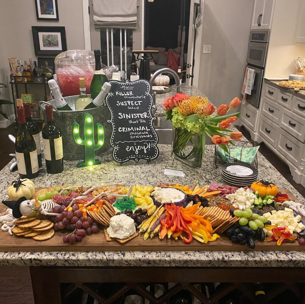 Friendsgiving appetizers and cocktails paired with a murder mystery game