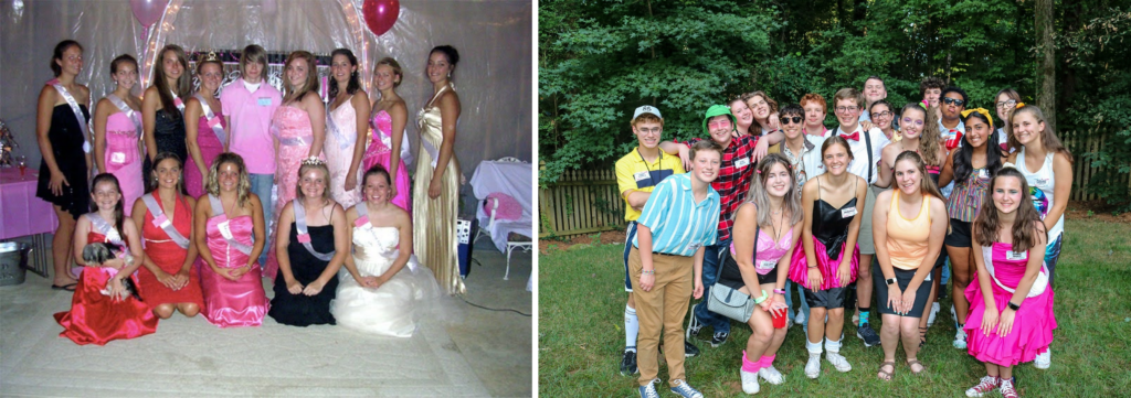 Night of Mystery | Sweet 16 Party Ideas: Make Her Birthday The Mystery Of The Year Teenagers smiling and posing for group photos while dressed up in colorful formalwear and retro-themed costumes.
