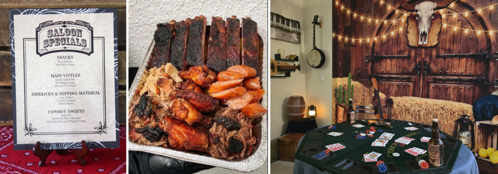 Night of Mystery | Western Themed Party: Saddle Up For A Wild West Whodunit Wild West Party Menu, BBQ Feast, and Cowboy Poker Table Setup