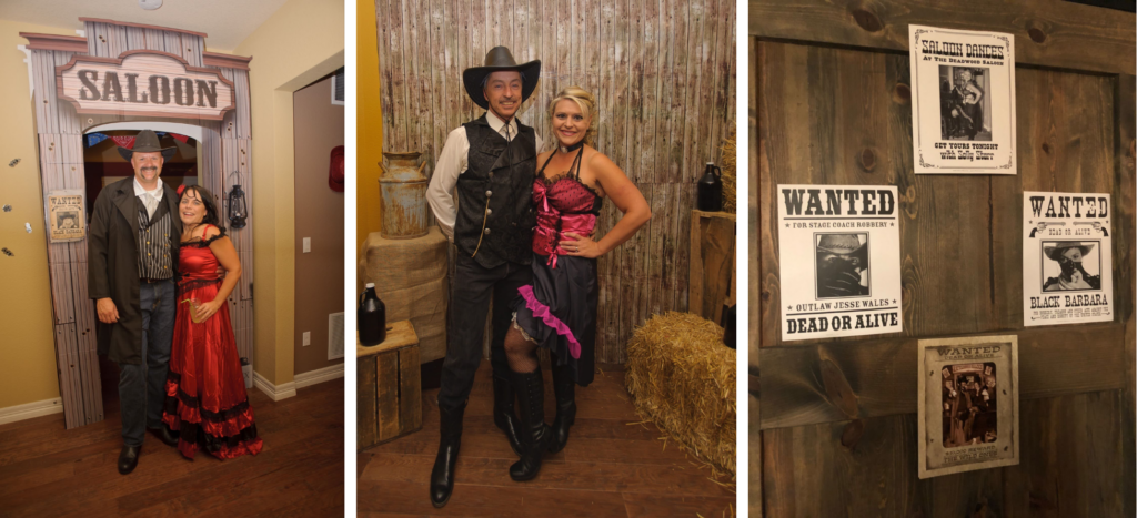 Night of Mystery | Western Themed Party: Saddle Up For A Wild West Whodunit Wild West Saloon Party Photo Booth with Cowboy and Showgirl Costumes
